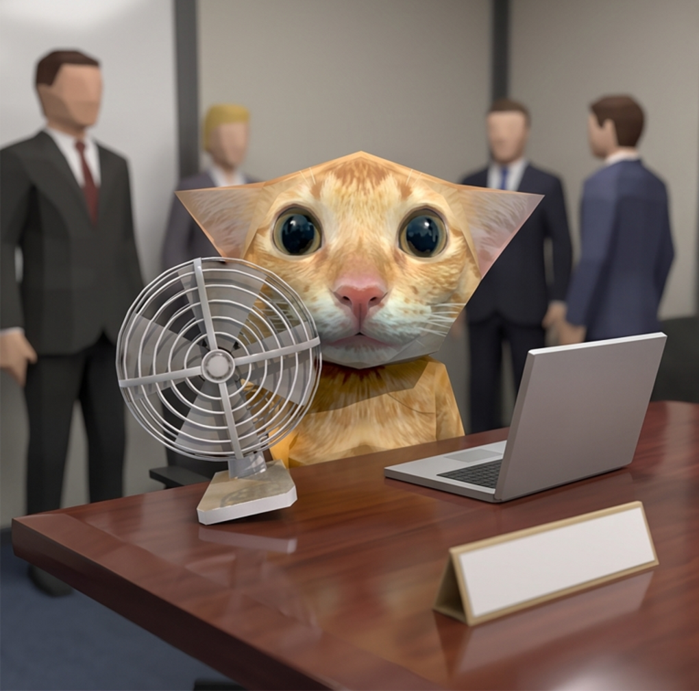 catwiffan at a board meeting with his fan